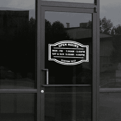 12" x 20" Open Hours Die Cut Door Decal - alternate view
