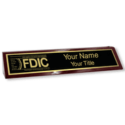 Custom FDIC Logo Wood 2" x 8" Desk Block
