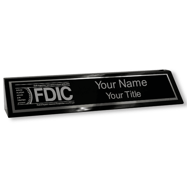 Custom FDIC Logo Wood 2" x 8" Desk Block