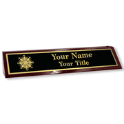 Piano Rosewood Desk Wedge with Black Plate & Custom Logo | 2" x 10"