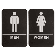 Black 9" x 6" ADA Braille Men's & Women's Restroom Sign Set