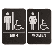 Black 9" x 6" ADA Braille Men's & Women's Handicap Restroom Sign Set