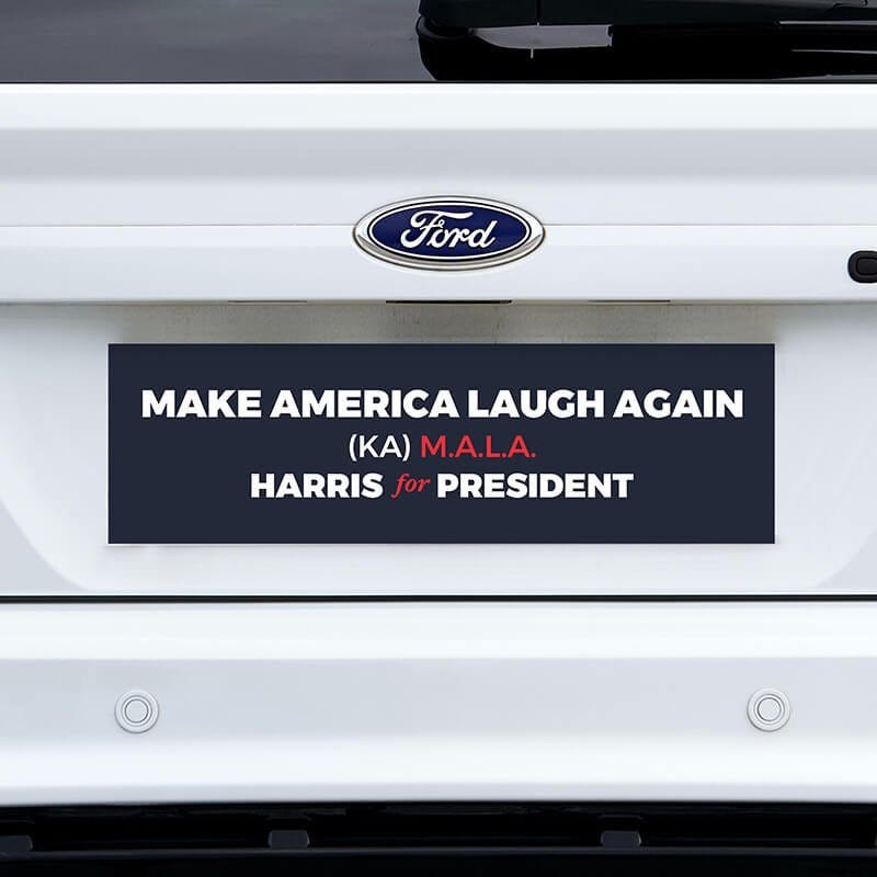 MALA Harris for President Bumper Sticker on a white truck