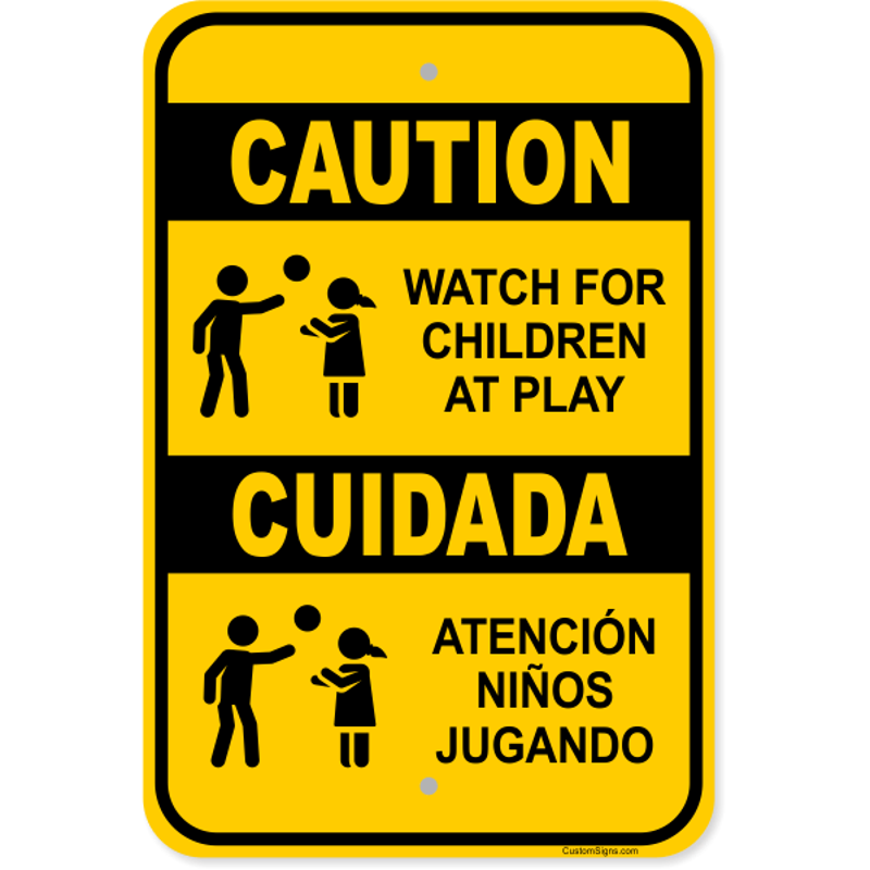 Caution Bilingual Children At Play Aluminum Sign | 18" x 12"