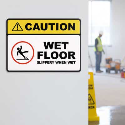 Wet Floor Caution Sign - Slippery When Wet - Aluminum or Plastic - alternate view