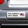 Pro America Anti-Biden bumper sticker on the bumper of a gray car
