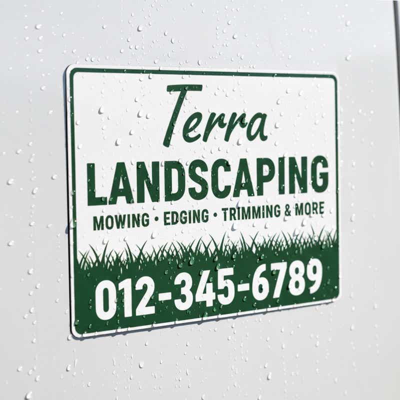 A custom car magnet with border for a landscaping business