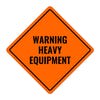 Orange diamond aluminum sign with a warning of heavy equipment