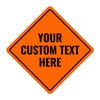 Custom orange diamond aluminum sign with three lines of text