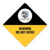 A black and yellow split design diamond sign on a white background