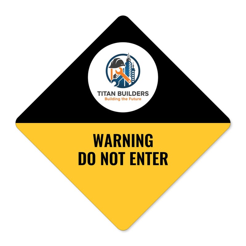 A black and yellow split design diamond sign on a white background