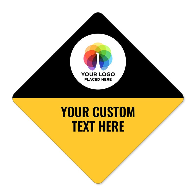Custom diamond sign with split design and a logo