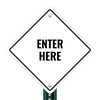 A white diamond aluminum sign with the message ENTER HERE