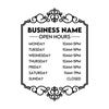 Business Hour Window Decal with Decorative Border - 12 inches by 11 inches