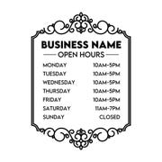 Business Hour Window Decal with Decorative Border