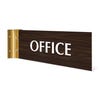 4” x12” “OFFICE” Corridor sign with walnut material color, white engraved text, logo and gold holder on a white background.