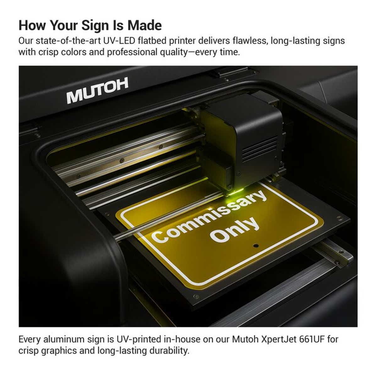 UV LED printer customizing an aluminum sign