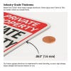 The thickness of the aluminum sign compared to a penny being 1.6 mm thick
