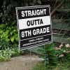 Straight Outta 8th Grade Graduation Yard Sign Next to Stairs