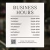 Business Hours Sign - Minimalist Design displayed in a window