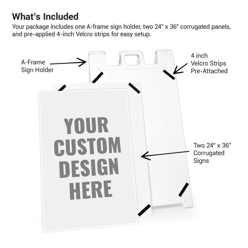 How the A-frame sign stays in place using hook-and-loop fasteners on each corner of the sign and can be removed without damaging the sign