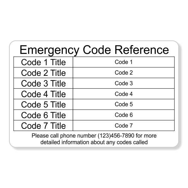 Emergency Code Horizontal Wallet Reference Card | Customsigns.com
