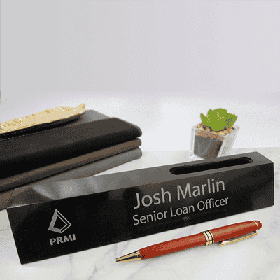 Engraved 2" x 10" Black Biz Card and Marble Desk Name Plate - alternate view