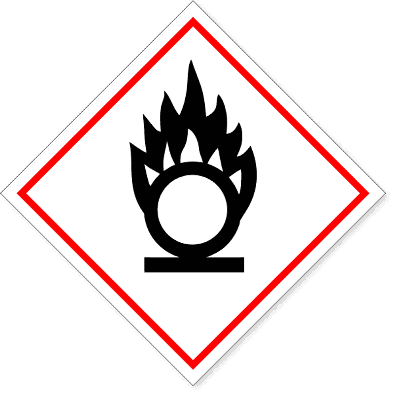 GHS Oxidizing Flame Over Circle Decal | 6" x 6"