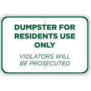 Horizontal Residents Only Dumpster Sign