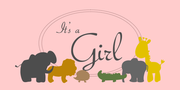 Baby Shower Banner, It's a Girl w/ Zoo Animals - 2' x 4'