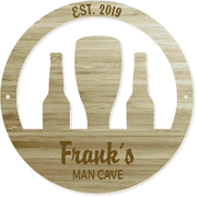 Personalized 12" Round Bottles and Tap Engraved Wood Sign