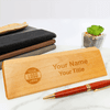 Wooden engraved desk plate on desk