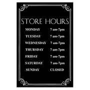 12" x 8" Store Hours Sign, Engraved w/ Decorative Border