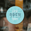 We're Open Again 8 inch Blue Business Reopening Window Decal