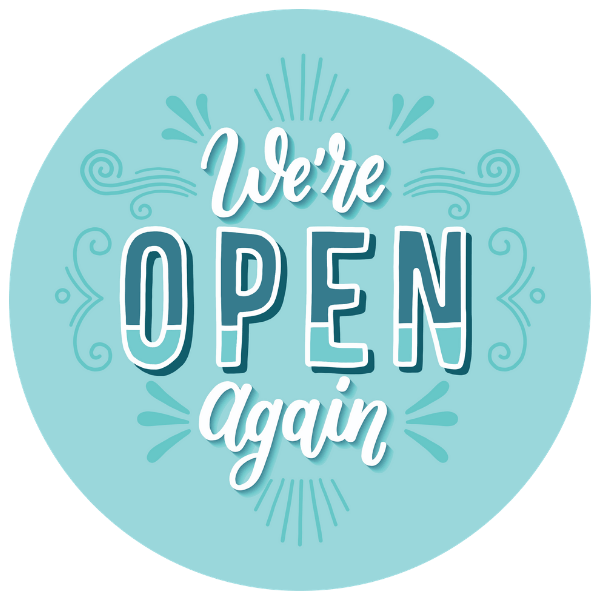 We're Open Again 8" Blue Business Reopening Window Decal