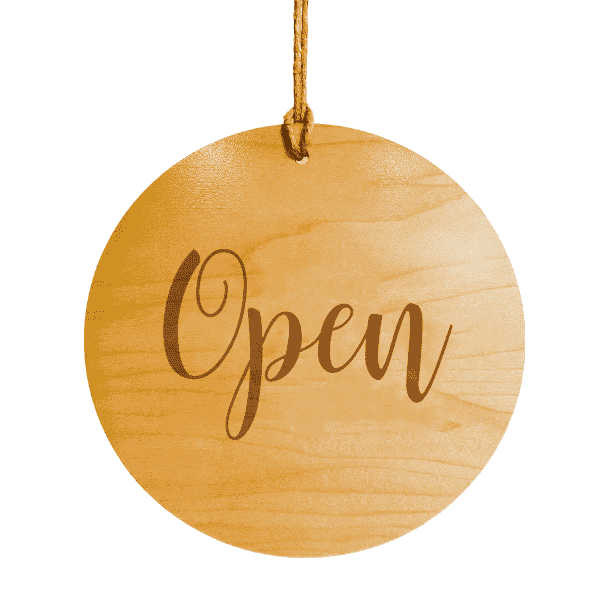 Elegant Script 8" Wood Engraved Open Sign