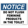 Notice Do Not Flush Feminine Products In Toilet 8" x 10" Full Color Sign