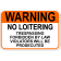 Warning No Loitering 12" x 18" Aluminum Sign