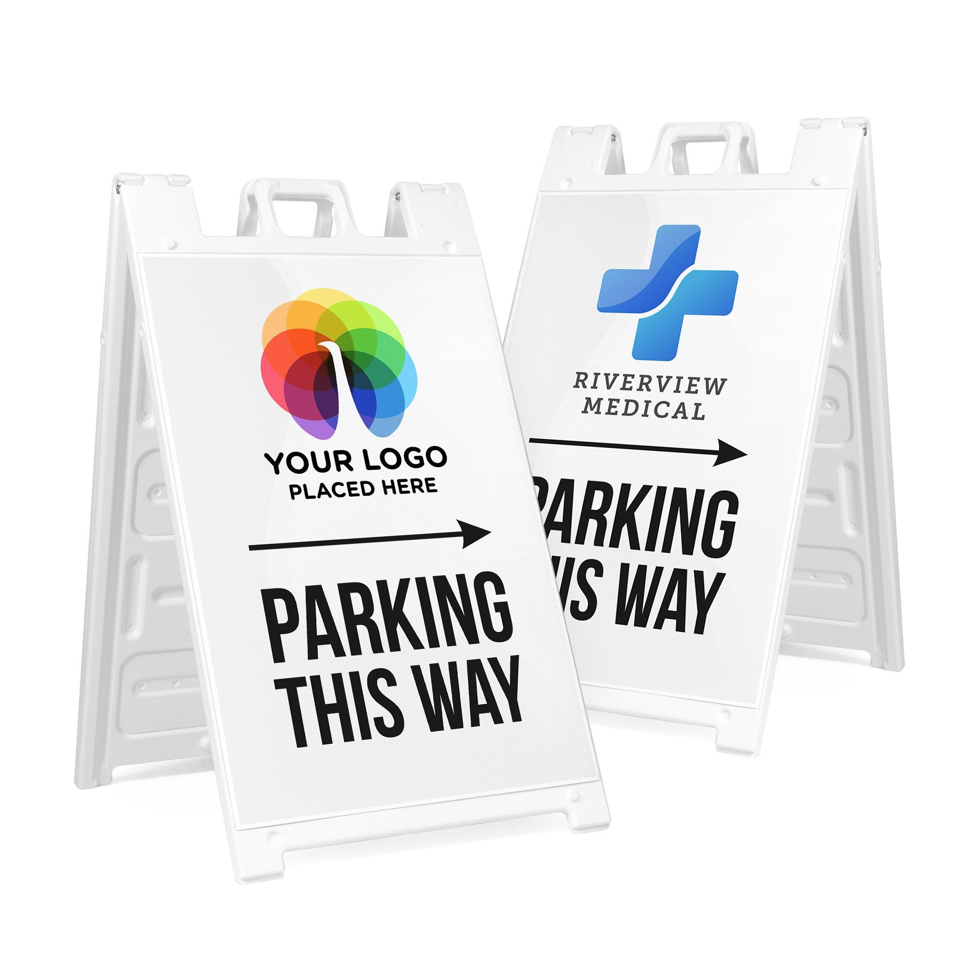 Parking This Way Sandwich Board Sign with Custom Logo