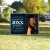 Star and Script custom graduation yard sign displayed in a front yard