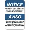 Bilingual Notice Enter At Your Own Risk Aluminum Sign | 18" x 12"