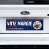 Custom Round Photo Political Bumper Sticker on a white truck