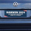 Darwin Political Bumper Sticker on a gray car