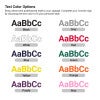 Infographic showing Engraved sign text color options showing black, white, blue, yellow, purple, grey, red, green, orange, and pink.