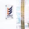 Horizontal custom acrylic sign with a company name and logo