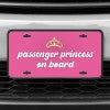 A close up of the Passenger Princess front license plate on a white car