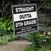 Straight Outta 8th Grade Graduation Yard Sign Next to Stairs