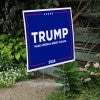 Trump MAGA Yard Sign Next to Stairs