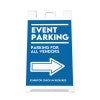 An example of an event sandwich board sign with two lines of custom text