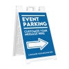 An event parking sandwich board sign that shows where you can customize your text